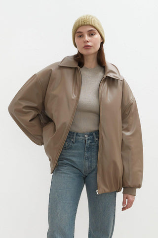 Oversize Leather Puffer Jacket Mink