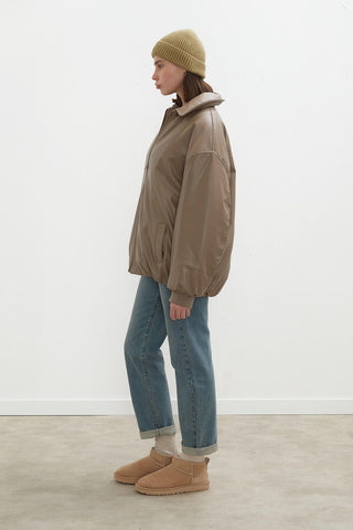 Oversize Leather Puffer Jacket Mink