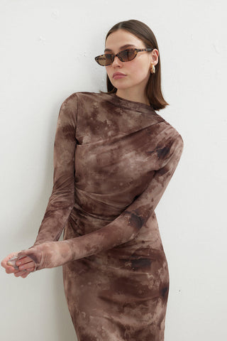 Patterned Tulle Dress Brown