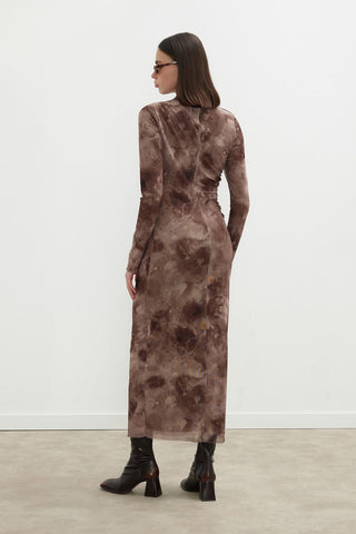 Patterned Tulle Dress Brown