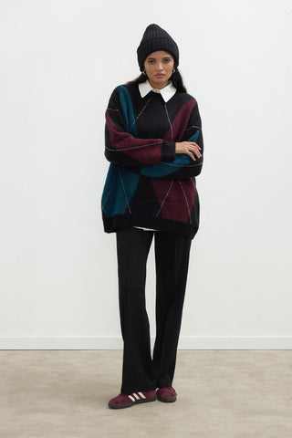 Argyle Pattern Knitwear Sweater Teal