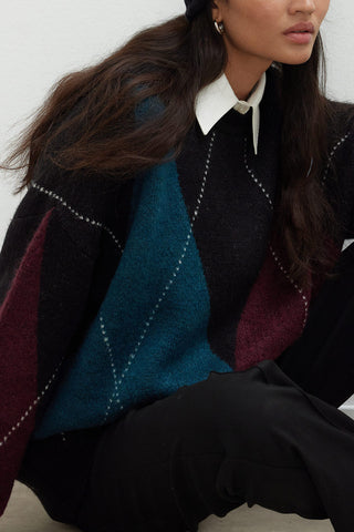 Argyle Pattern Knitwear Sweater Teal