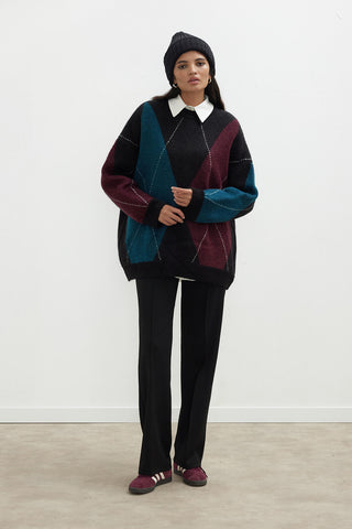 Argyle Pattern Knitwear Sweater Teal