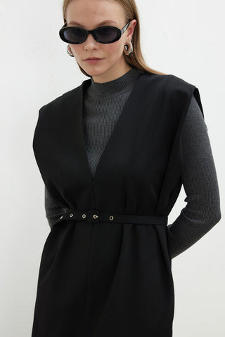 Premium Belted Gilet Dress Black