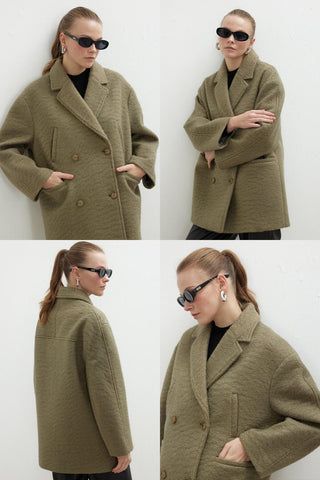 Double-Breasted Pocket Detail Coat Khaki