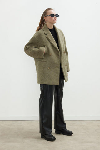 Double-Breasted Pocket Detail Coat Khaki