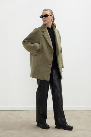 Double-Breasted Pocket Detail Coat Khaki