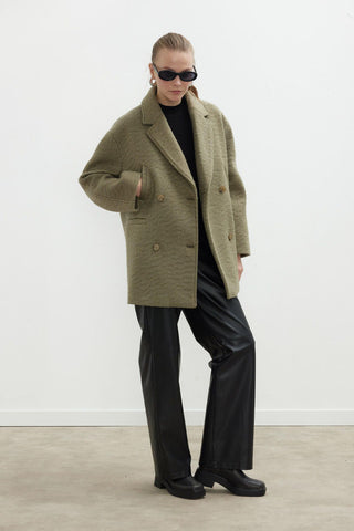 Double-Breasted Pocket Detail Coat Khaki