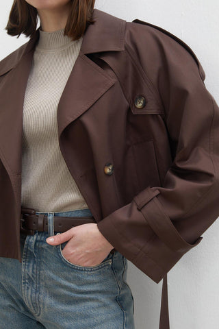 Belted Short Trench Coat Dark Brown
