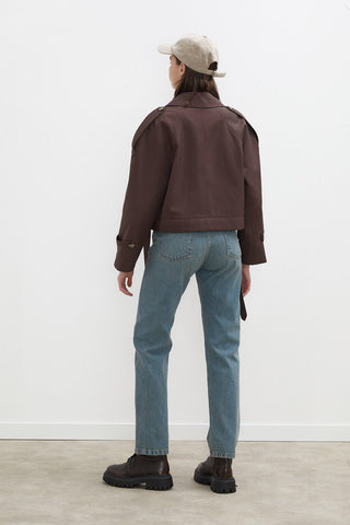 Belted Short Trench Coat Dark Brown