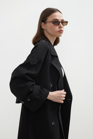 Premium Oversize Trençkot Siyah