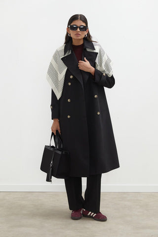 Diana Double-Breasted Fit Trench Coat Black