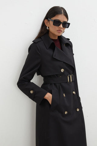 Diana Double-Breasted Fit Trench Coat Black