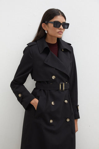 Diana Double-Breasted Fit Trench Coat Black