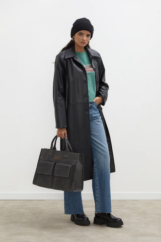 Hailey Leather Trench Coat Black