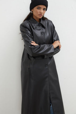 Hailey Leather Trench Coat Black