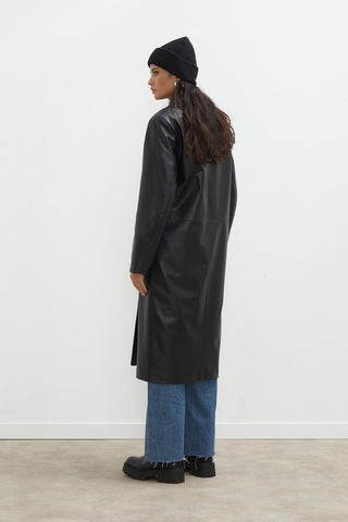 Hailey Leather Trench Coat Black