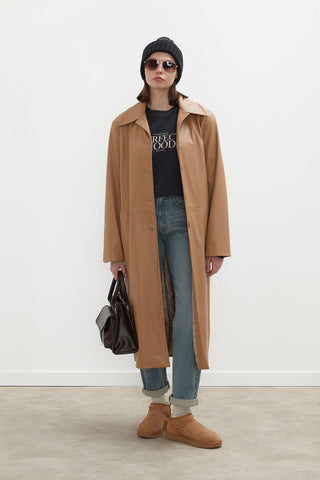 Hailey Leather Trench Coat Camel