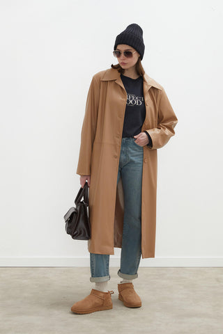 Hailey Faux Leather Trench Coat Camel