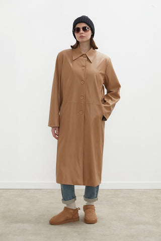 Hailey Leather Trench Coat Camel