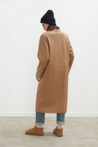 Hailey Leather Trench Coat Camel