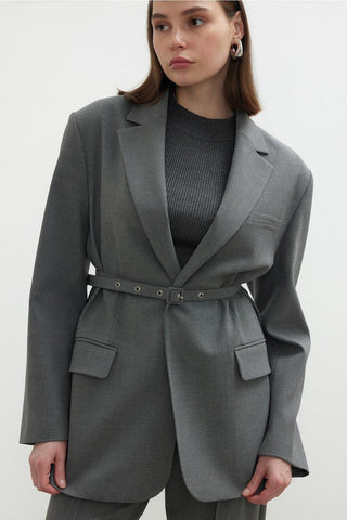 Belted Blazer Jacket Grey