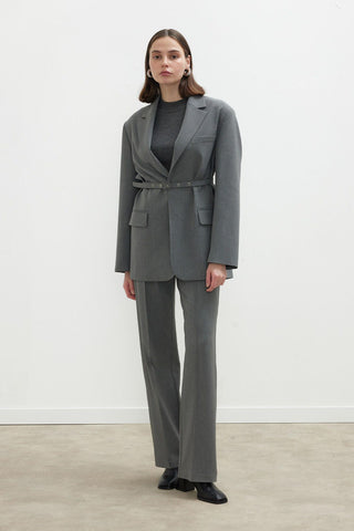 Belted Blazer Jacket Grey