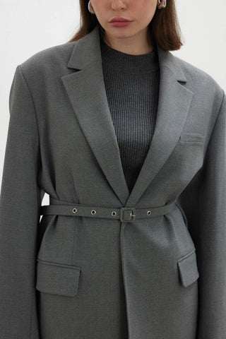 Belted Blazer Jacket Grey