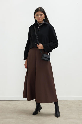 Miranda Flared Scuba Skirt Dark Brown