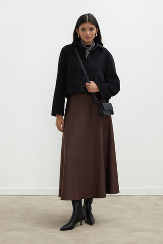 Miranda Flared Scuba Skirt Dark Brown