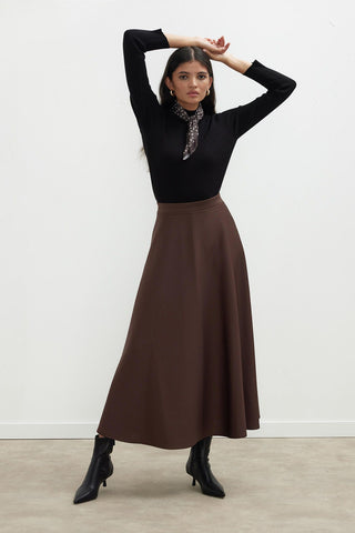 Miranda Flared Scuba Skirt Dark Brown