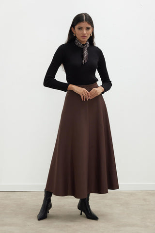 Miranda Flared Scuba Skirt Dark Brown