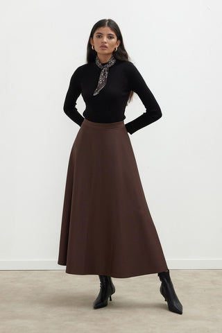 Miranda Flared Scuba Skirt Dark Brown