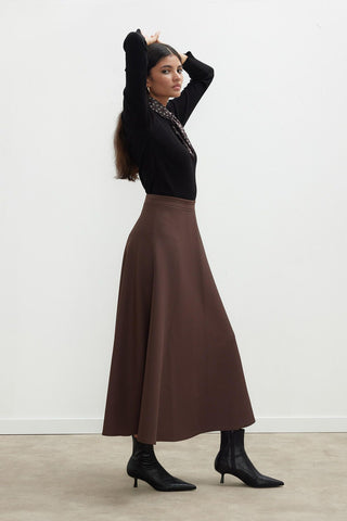 Miranda Flared Scuba Skirt Dark Brown