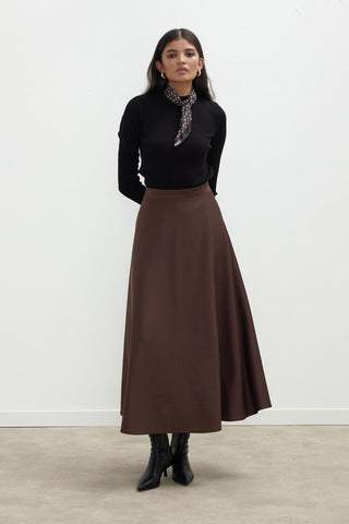 Miranda Flared Scuba Skirt Dark Brown