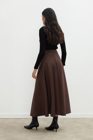 Miranda Flared Scuba Skirt Dark Brown