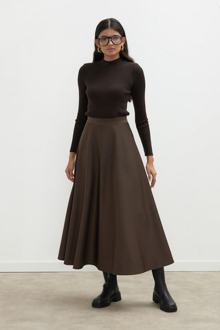 Miranda Flared Scuba Skirt Khaki