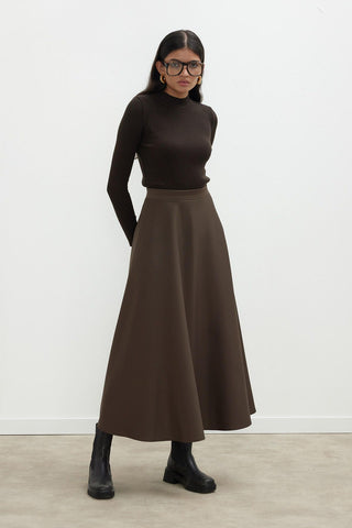 Miranda Flared Scuba Skirt Khaki