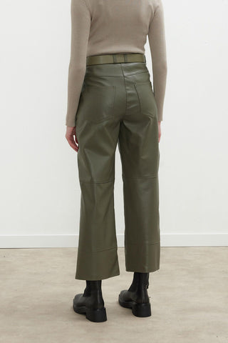 Leather Flare Trousers Khaki