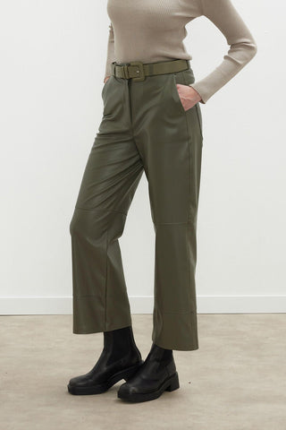 Leather Flare Trousers Khaki