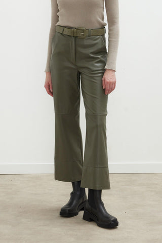 Leather Flare Trousers Khaki