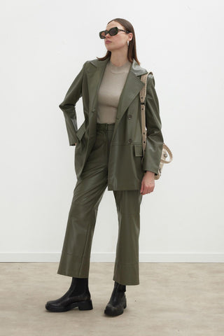 Leather Flare Trousers Khaki