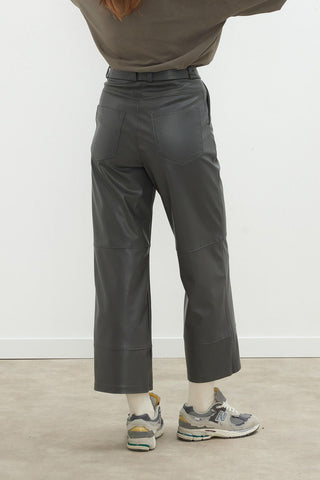 Leather Flare Trousers Anthracite