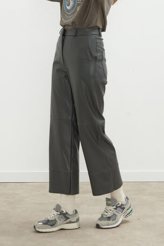 Leather Flare Trousers Anthracite