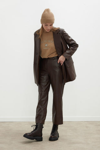 Leather Flare Trousers Dark Brown