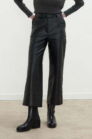 Leather Flare Trousers Black