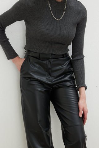 Leather Flare Trousers Black