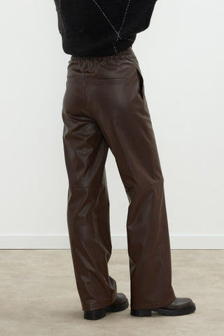 Leather Palazzo Trousers Dark Brown