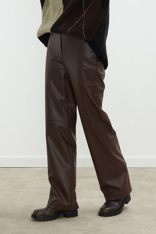 Leather Palazzo Trousers Dark Brown