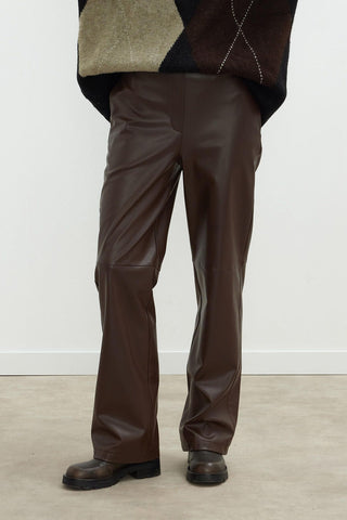 Leather Palazzo Trousers Dark Brown